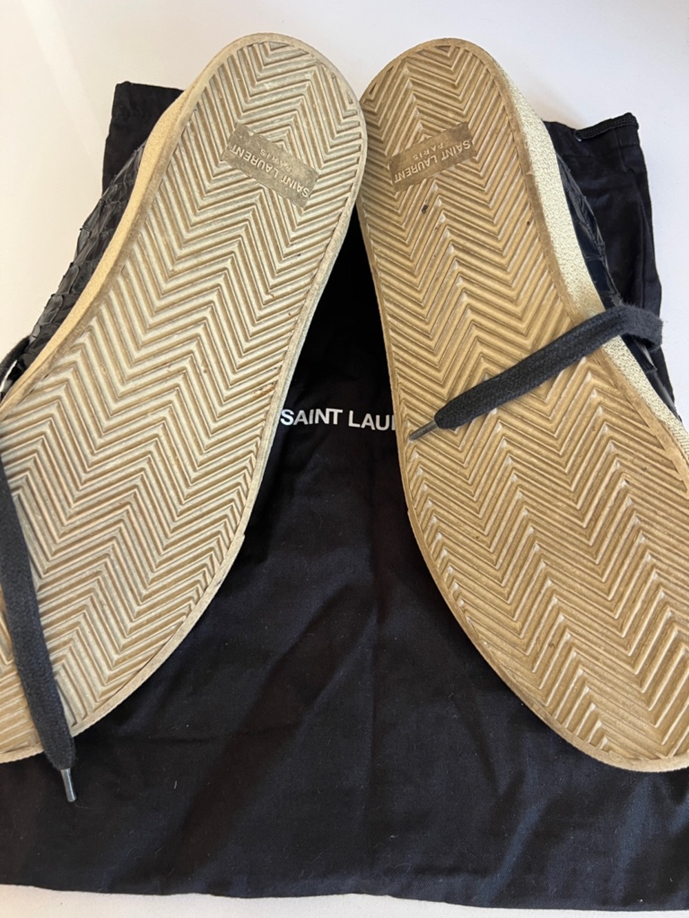 Saint Laurent Black Croc-Embossed Leather Lace-Up Sneakers with Gum Sole - Picture 3 of 7